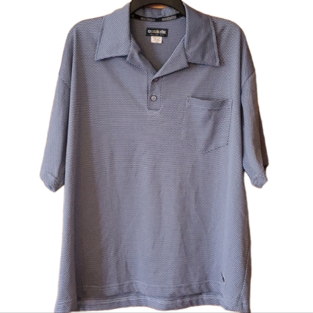 BC Ethic Mens Knit Blue Patterned Polo‎ Short Sleeve Shirt Size Large
